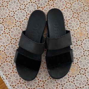 Sorel Black Leather Slide Sandals